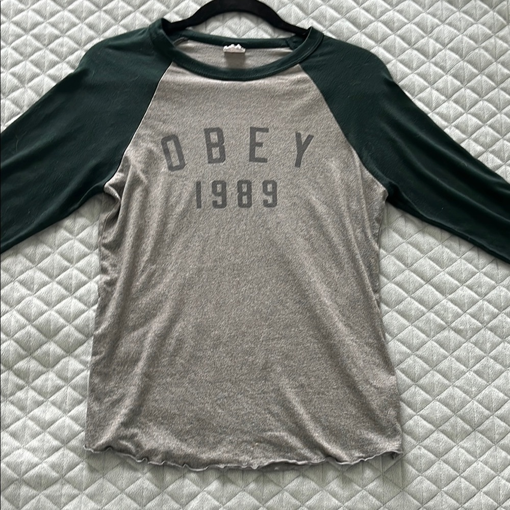 Obey 1989 Raglan Tee with Green Sleeves